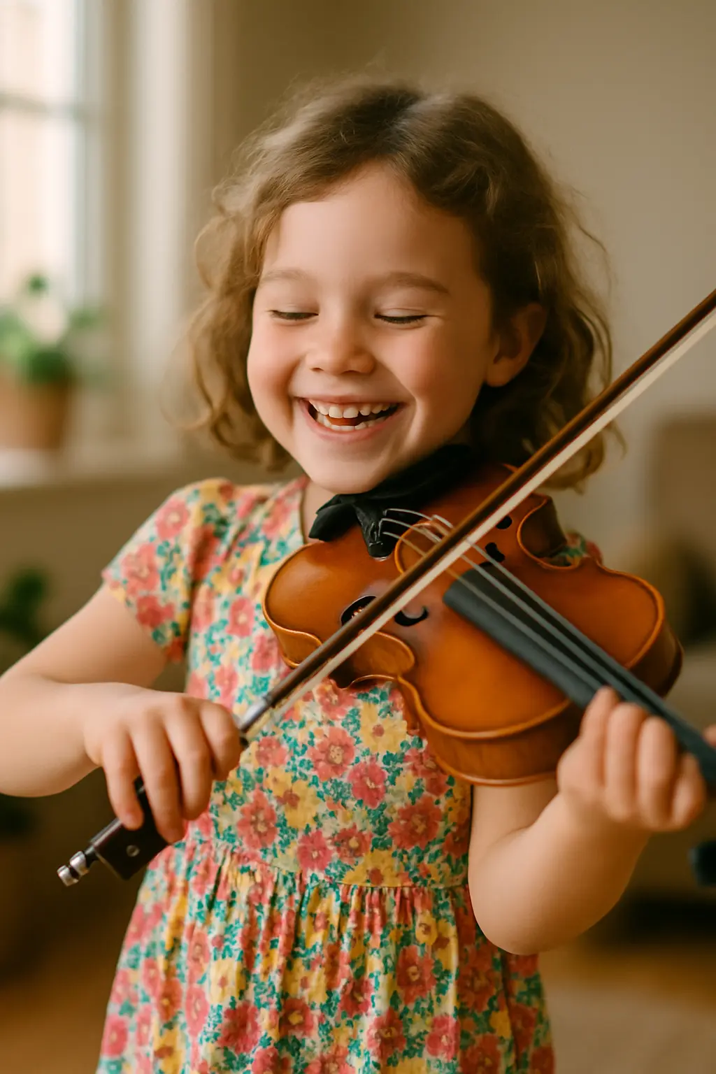 Young student taking first steps in music